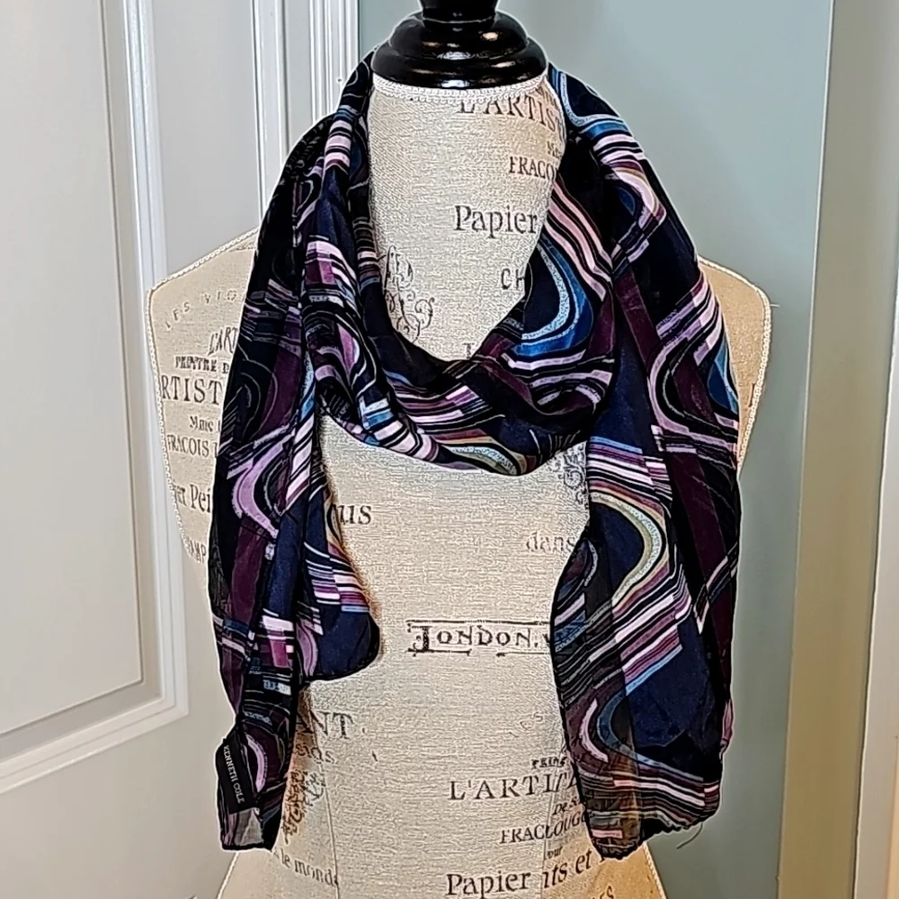 Kenneth Cole Eggplant Print Silk Neck Scarf - OS